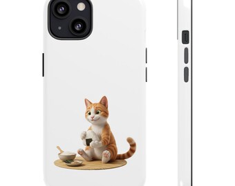 Onigiri Making Cat Sticker or Phone Case, Japanese Rice Ball Cat, Kawaii Cooking Cat Art