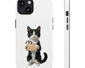 Ema Prayer Black and White Cat Sticker or Phone Case, Japanese Shrine Wish Cat, Kawaii Lucky Cat Art