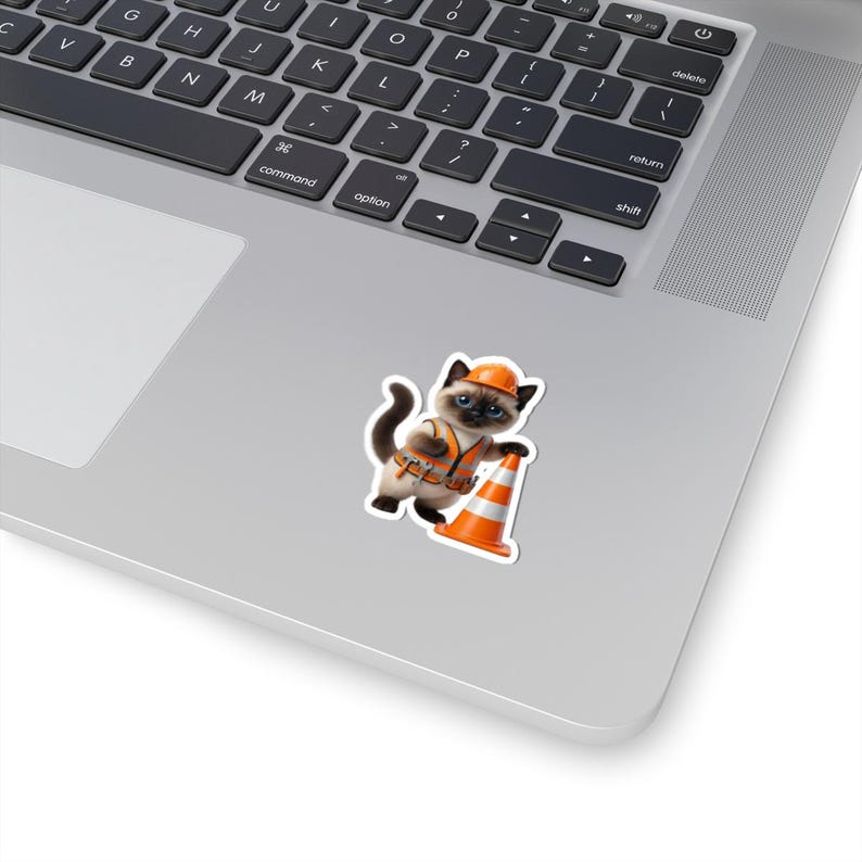 Construction Worker Cat Sticker Cute Builder Kitty with Safety Cone Kawaii Worker Cat Funny Cat Lover Gift Japan Aesthetic image 6