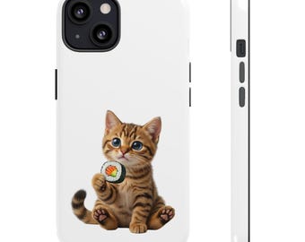 Pegatina o funda para teléfono de un lindo gato atigrado sushi, Kawaii Maki Sushi Cat, Arte de gatos de comida japonesa, Regalo para amantes de los gatos
