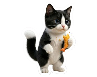 Japanese Tempura Cat Sticker or Phone Case Kawaii Tuxedo Cat Eating Tempura Cute Japanese Cat Art Japan Aesthetic Cat Lover Gift