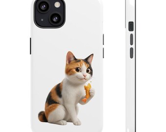 Japanese Tempura Cat Sticker or Phone Case Kawaii Calico Cat Eating Tempura Cute Japanese Cat Art Japan Aesthetic Cat Lover Gift