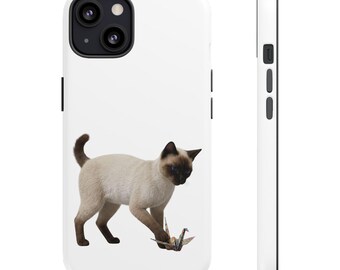 Japanese Origami Cat Sticker or Phone Case Kawaii Siamese Cat Playing with Origami Crane Cute Japanese Cat Art Japan Aesthetic Cat Gift