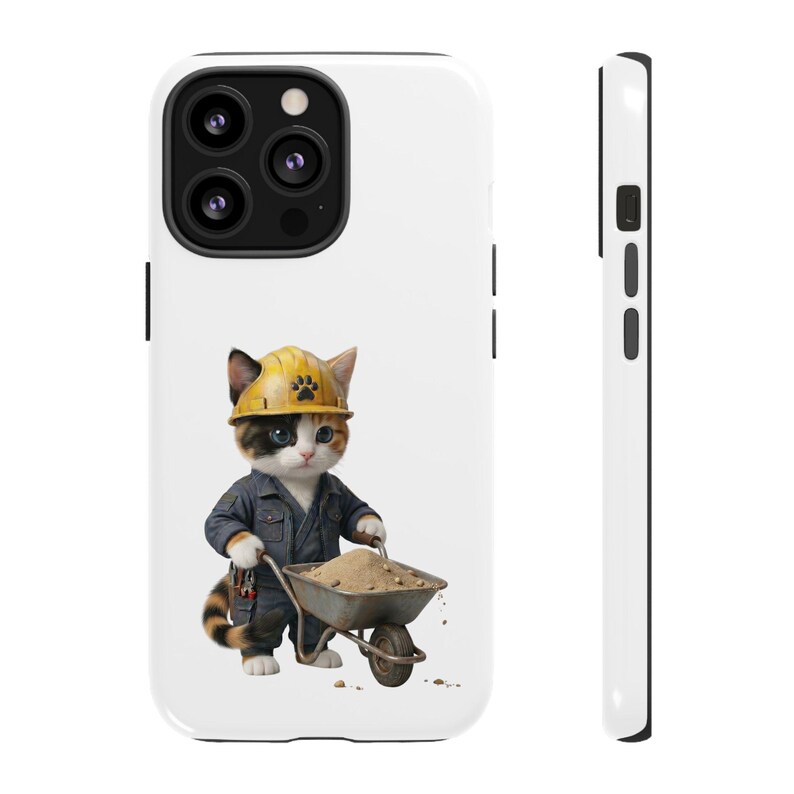 Construction Worker Cat Wheelbarrow Cute Builder Cat Sticker Kawaii Working Cat Phone Case Funny Construction Kitty Gift image 3