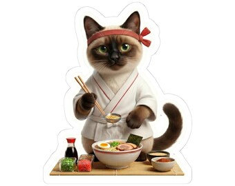 Siamese Ramen Chef Cat Sticker or Phone Case, Cute Japanese Ramen Cat, Kawaii Cat Cooking Ramen, Japan Food Cat Art