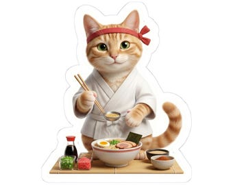 Ramen Chef Cat Sticker or Phone Case, Cute Japanese Ramen Cat, Kawaii Cat Cooking Ramen, Japan Food Cat Art