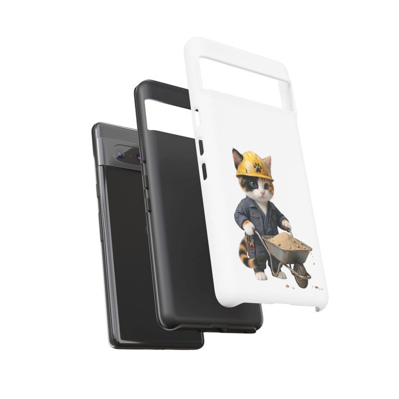Construction Worker Cat Wheelbarrow Cute Builder Cat Sticker Kawaii Working Cat Phone Case Funny Construction Kitty Gift image 8