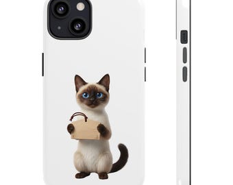 Ema Prayer Siamese Cat Sticker or Phone Case, Japanese Shrine Wish Cat, Kawaii Blue-Eyed Cat Art