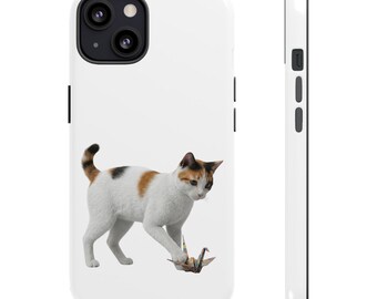Japanese Origami Cat Sticker or Phone Case Kawaii Calico Cat Playing with Origami Crane Cute Japanese Cat Art Japan Aesthetic Cat Lover Gift