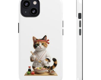 Calico Ramen Chef Cat Sticker or Phone Case, Cute Japanese Ramen Cat, Kawaii Cat Cooking Ramen, Japan Food Cat Art