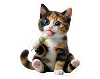 Japanese Dango Cat Sticker or Phone Case Kawaii Calico Cat Eating Hanami Dango Cute Japanese Cat Art Japan Aesthetic Cat Lover Gift
