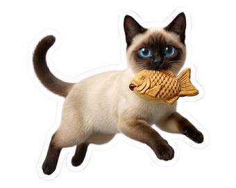 Pegatina o funda para teléfono de gato siamés Taiyaki, lindo gato Taiyaki japonés, regalo kawaii para amantes de los gatos, arte de gato de comida callejera japonesa