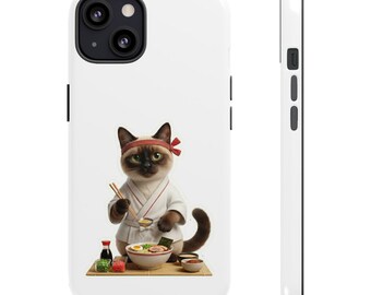 Siamese Ramen Chef Cat Sticker or Phone Case, Cute Japanese Ramen Cat, Kawaii Cat Cooking Ramen, Japan Food Cat Art