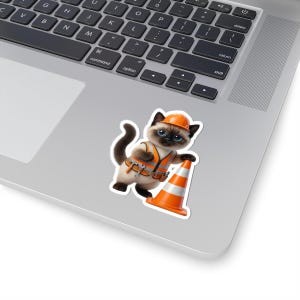 Construction Worker Cat Sticker Cute Builder Kitty with Safety Cone Kawaii Worker Cat Funny Cat Lover Gift Japan Aesthetic image 13