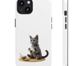Onigiri Making Gray Cat Sticker or Phone Case, Japanese Rice Ball Cat, Kawaii Cooking Cat Art
