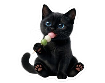 Japanese Dango Cat Sticker or Phone Case Kawaii Black Cat Eating Hanami Dango Cute Japanese Cat Art Japan Aesthetic Cat Lover Gift