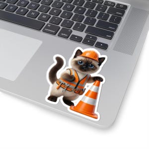 Construction Worker Cat Sticker Cute Builder Kitty with Safety Cone Kawaii Worker Cat Funny Cat Lover Gift Japan Aesthetic image 9