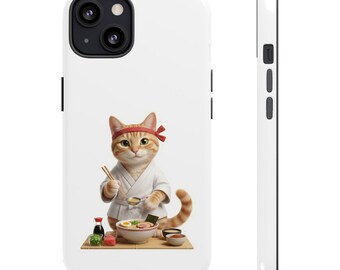 Ramen Chef Cat Sticker or Phone Case, Cute Japanese Ramen Cat, Kawaii Cat Cooking Ramen, Japan Food Cat Art