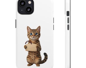 Ema Prayer Tabby Cat Sticker or Phone Case, Japanese Shrine Wish Cat, Kawaii Lucky Cat Art