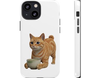 Matcha Cat Sticker or Phone Case, Kawaii Japanese Cat Holding Matcha Tea Bowl, Cute Japan Aesthetic Cat, Cat Lover Gift