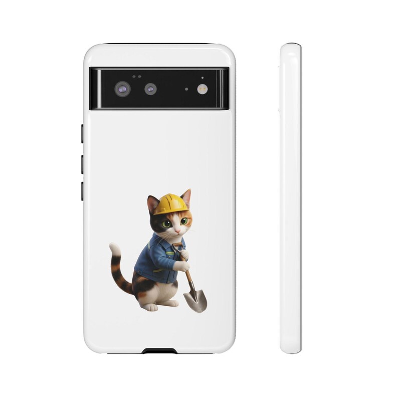 Construction Worker Cat Sticker, Kawaii Builder Cat Phone Case, Cute Working Cat Japan Style, Cat Lover Gift, Funny Hard Hat Cat image 13