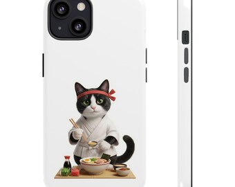 Ramen Chef Cat Sticker or Phone Case, Tuxedo Ramen Cat, Cute Japanese Ramen Cooking Cat, Kawaii Food Cat Art