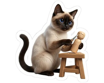 Japanese Kokeshi Craft Cat Sticker or Phone Case Kawaii Siamese Cat Carving Kokeshi Doll Cute Japanese Cat Art Japan Aesthetic Cat Lover