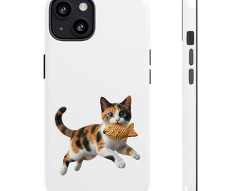 Pegatina o funda para teléfono de gato Taiyaki Calico, lindo gato Taiyaki japonés, regalo kawaii para amantes de los gatos, arte de gato de comida callejera japonesa