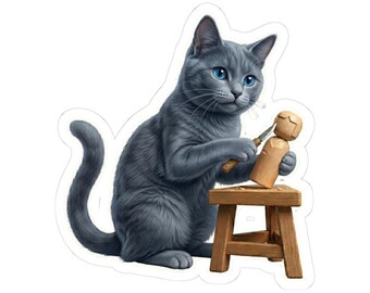 Japanese Kokeshi Craft Cat Sticker or Phone Case Kawaii Gray Cat Carving Kokeshi Doll Cute Japanese Cat Art Japan Aesthetic Cat Lover Gift