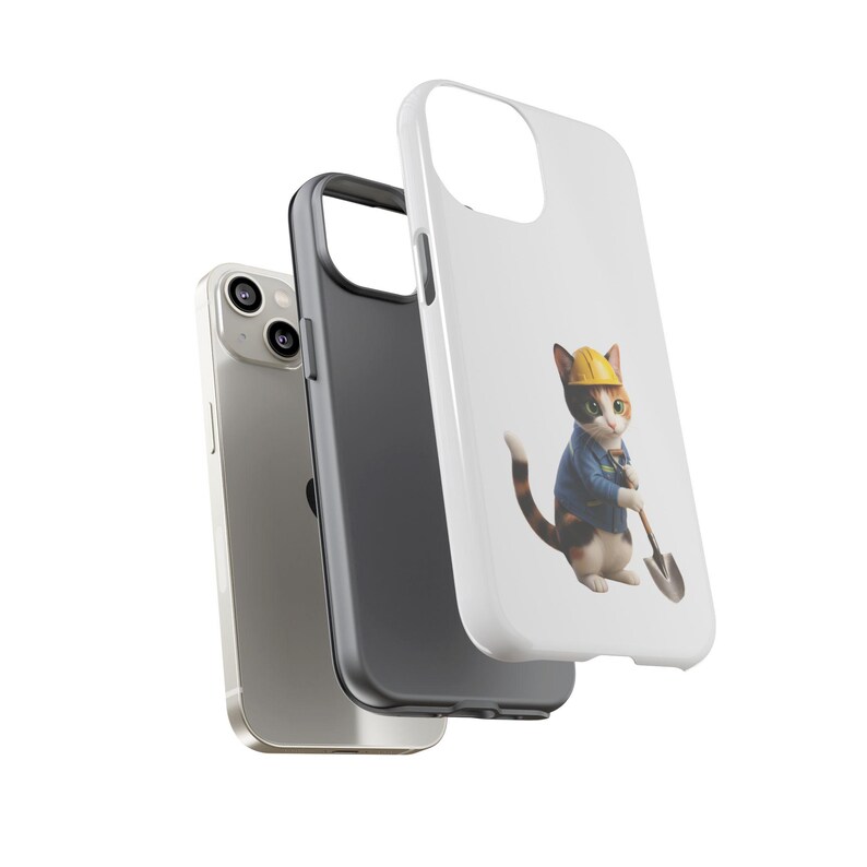 Construction Worker Cat Sticker, Kawaii Builder Cat Phone Case, Cute Working Cat Japan Style, Cat Lover Gift, Funny Hard Hat Cat image 19