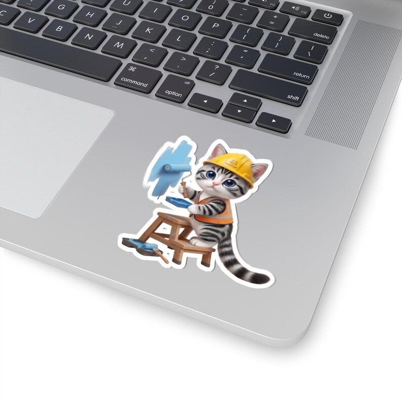Painter Cat Sticker Cute Construction Worker Cat Kawaii Builder Kitty Funny Cat Lover Gift Japan Aesthetic image 2