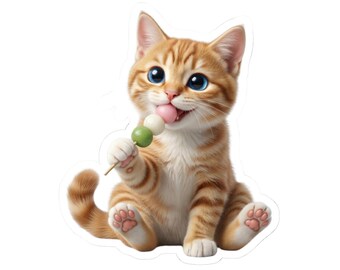 Japanese Dango Cat Sticker or Phone Case Kawaii Orange Tabby Cat Eating Hanami Dango Cute Japanese Cat Art Japan Aesthetic Cat Lover Gift