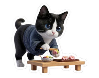 Japanese Wagashi Cat Sticker or Phone Case Kawaii Black and White Cat Wagashi Artisan Cute Japanese Cat Art Japan Aesthetic Cat Lover Gift