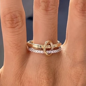 14K Solid Gold Multi Link Lab Grown Diamond Ring Set, Trendy Interlocking Ring, Connected Ring, Eternity Statement Ring, Chain Link Ring