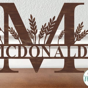 Letra de monograma dividido de trigo M SVG PDF DXF - Archivo digital - Corte láser - No se incluyen elementos físicos - Alfabeto Planta Hierba Descargar Apellido
