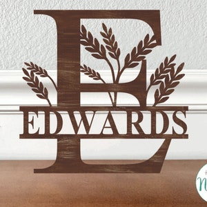 Letra de monograma dividido de trigo E SVG PDF DXF - Archivo digital - Corte láser - No se incluyen elementos físicos - Alphabet Plant Grass Descargar Last Nam