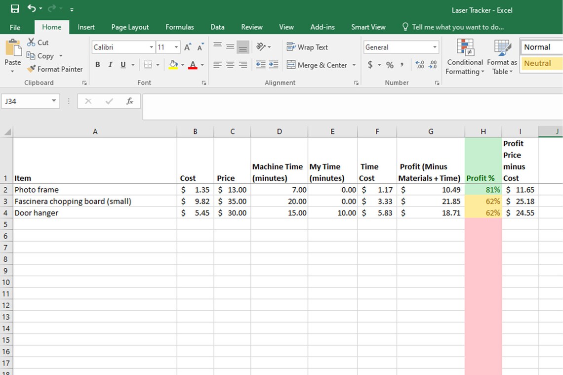Laser Tracker Spreadsheet Track Expenses Sales Profit Etsy