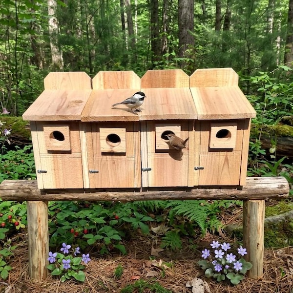 Set of 4 Cedar Bluebird Houses – Handmade Rustic Birdhouses for Outdoor Garden