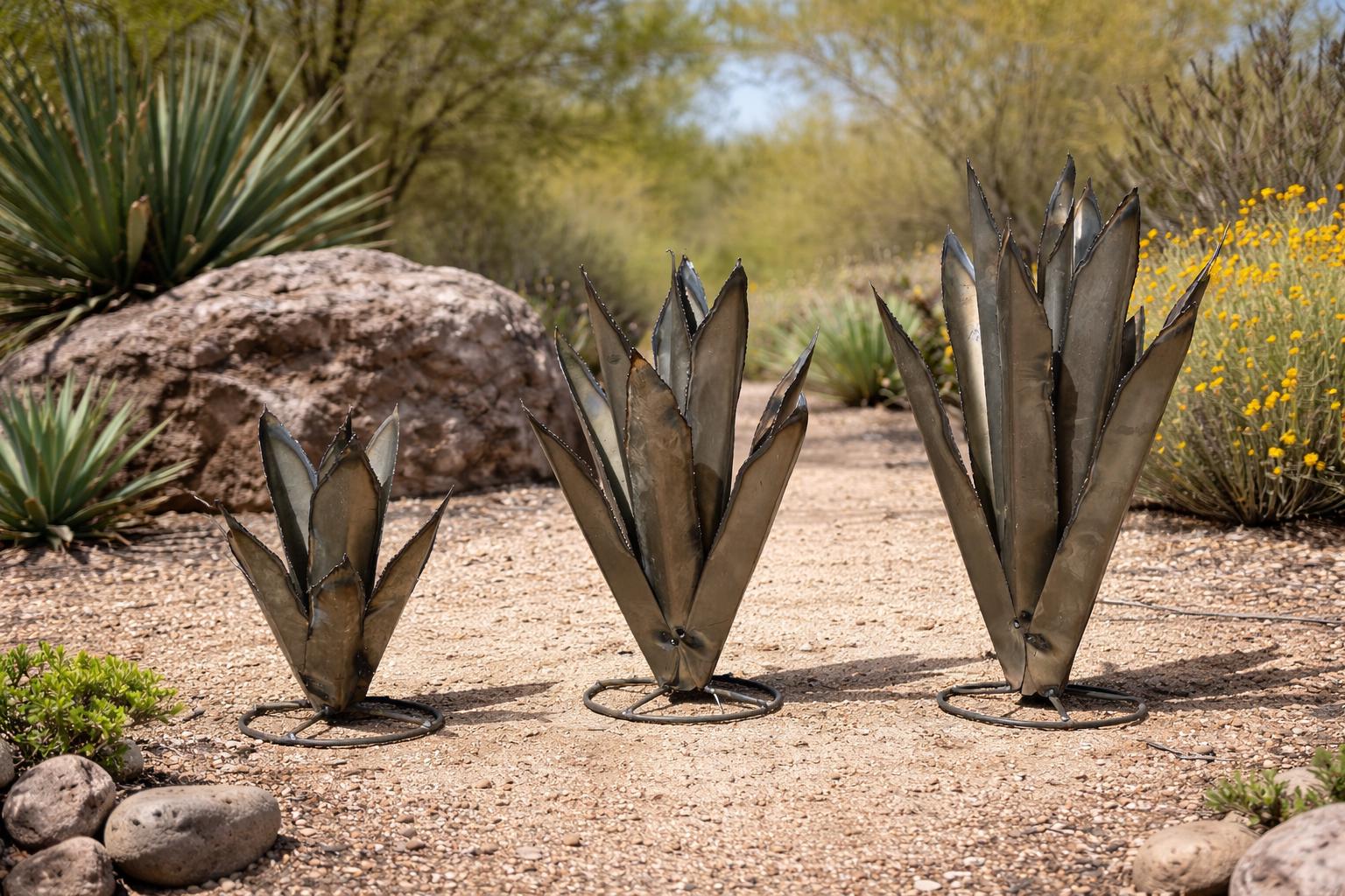 Metal Agave With Flower Yard Art - Etsy
