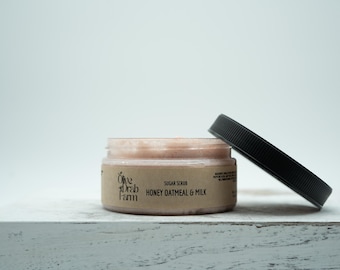 Honey Oatmeal Sugar Scrub - Foaming Exfoliating Body Scrub for Dry Sensitive Skin, Goat Milk, 10 oz