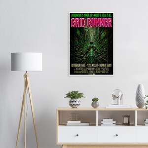 Grid Runner Movie Poster – 1980s Cyberpunk Art Print, Synth-Noir Tech Thriller Wall Decor, Framed Decor