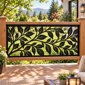 Botanical Leaf Metal Railing Panel, Modern Privacy Screen, Deck Fence Insert, Balcony Decor
