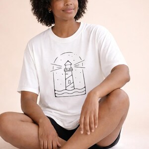 Minimalist Lighthouse Line Art T-Shirt | Cozy Nautical Tee
