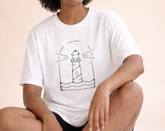 Minimalist Lighthouse Line Art T-Shirt | Cozy Nautical Tee