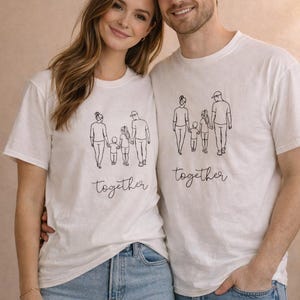 Minimalist Family Line Art T-Shirt, Together Parent Child Matching Tee