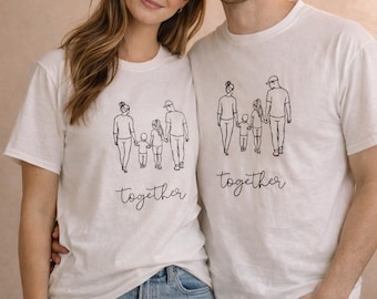 Minimalist Family Line Art T-Shirt, Together Parent Child Matching Tee