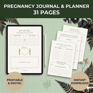 Botanical Pregnancy Journal Digital and Printable, 31 Pages Interactive Pregnancy Planner for GoodNotes, Baby Memory Book A4 A5 US Letter