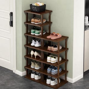 5-Tier Bamboo Shoe Rack Organizer, Slim Vertical Space-Saving Storage Shelf