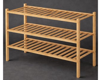 3 Tier Bamboo Shoe Rack, Stackable Entryway Organizer, Small Space Storage, Natural Wood Shelf
