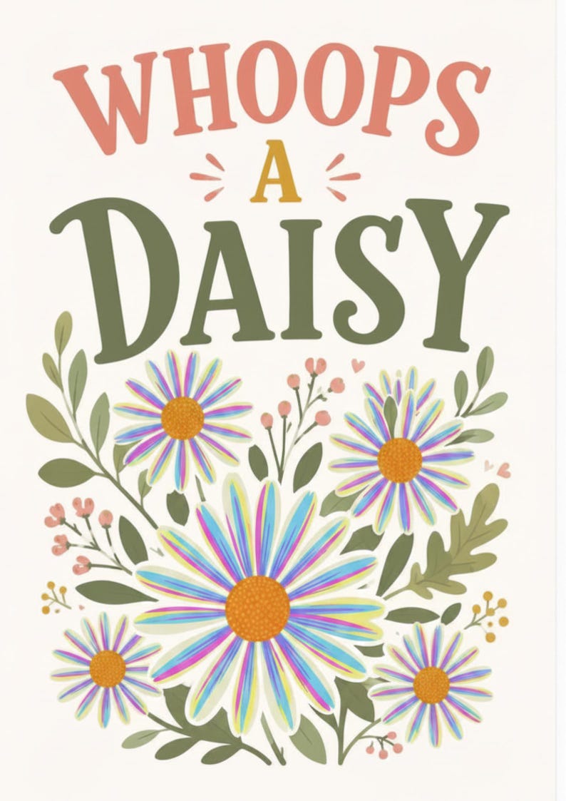 Whoops A Daisy Art Print, Retro Floral Botanical Poster, Cottagecore ...